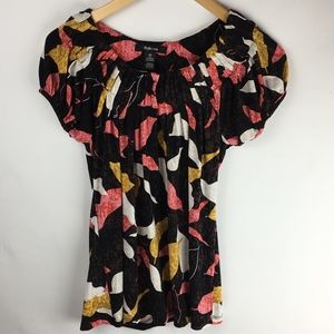 Mod Print Short Sleeve Round Neck Blouse